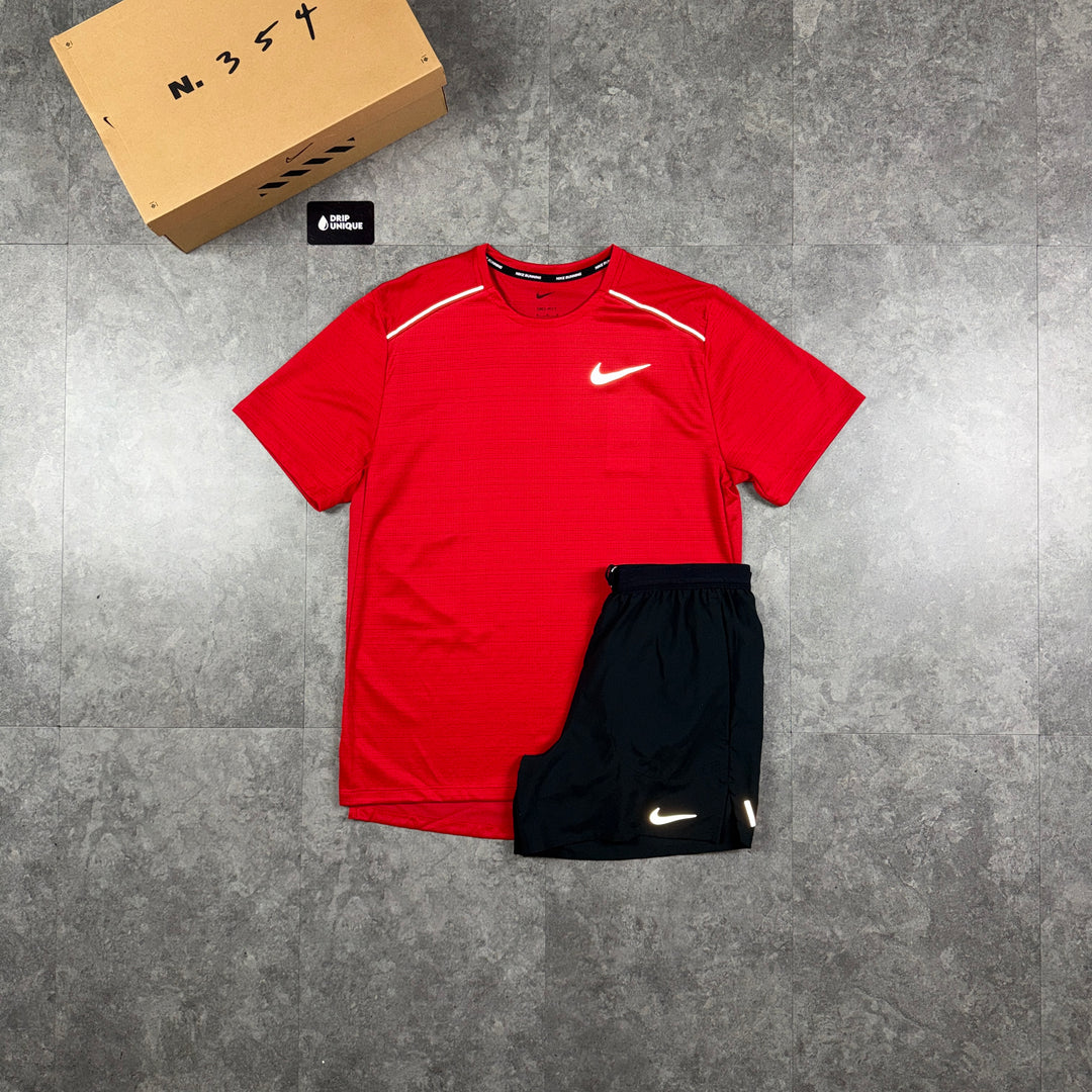 Nike Miler T-Shirt University Red & Black Flex Stride Shorts Set, nike miler set, dripuniqueuk