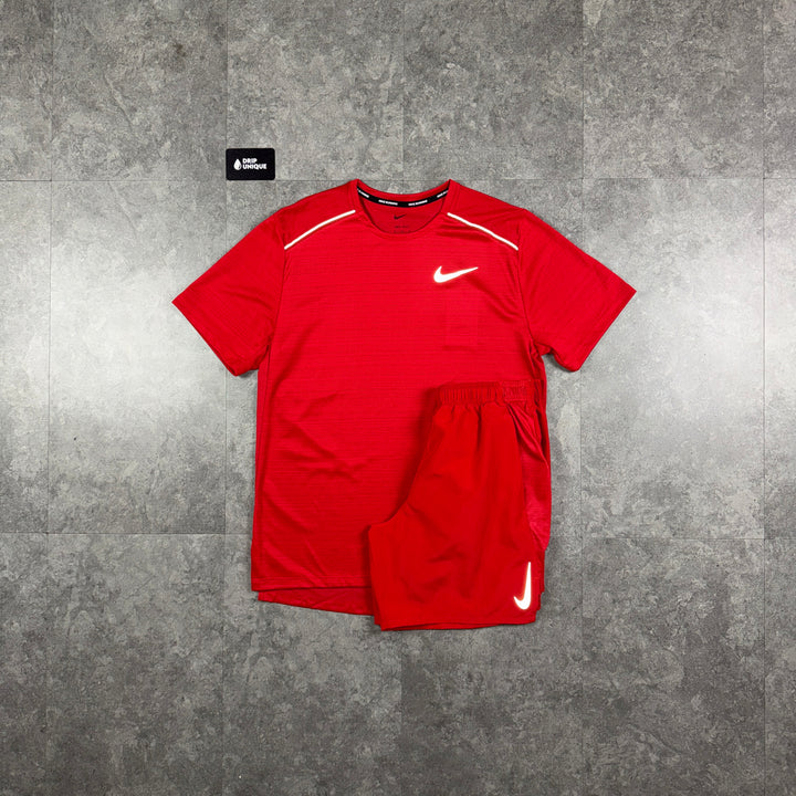 Nike Miler T-Shirt University Red & Red Challenger Shorts Set, nike miler set, dripuniqueuk