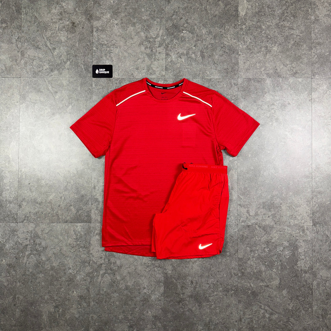 Nike Miler T-Shirt University Red & Red Flex Stride Shorts Set, nike tshirt set, dripuniqueuk