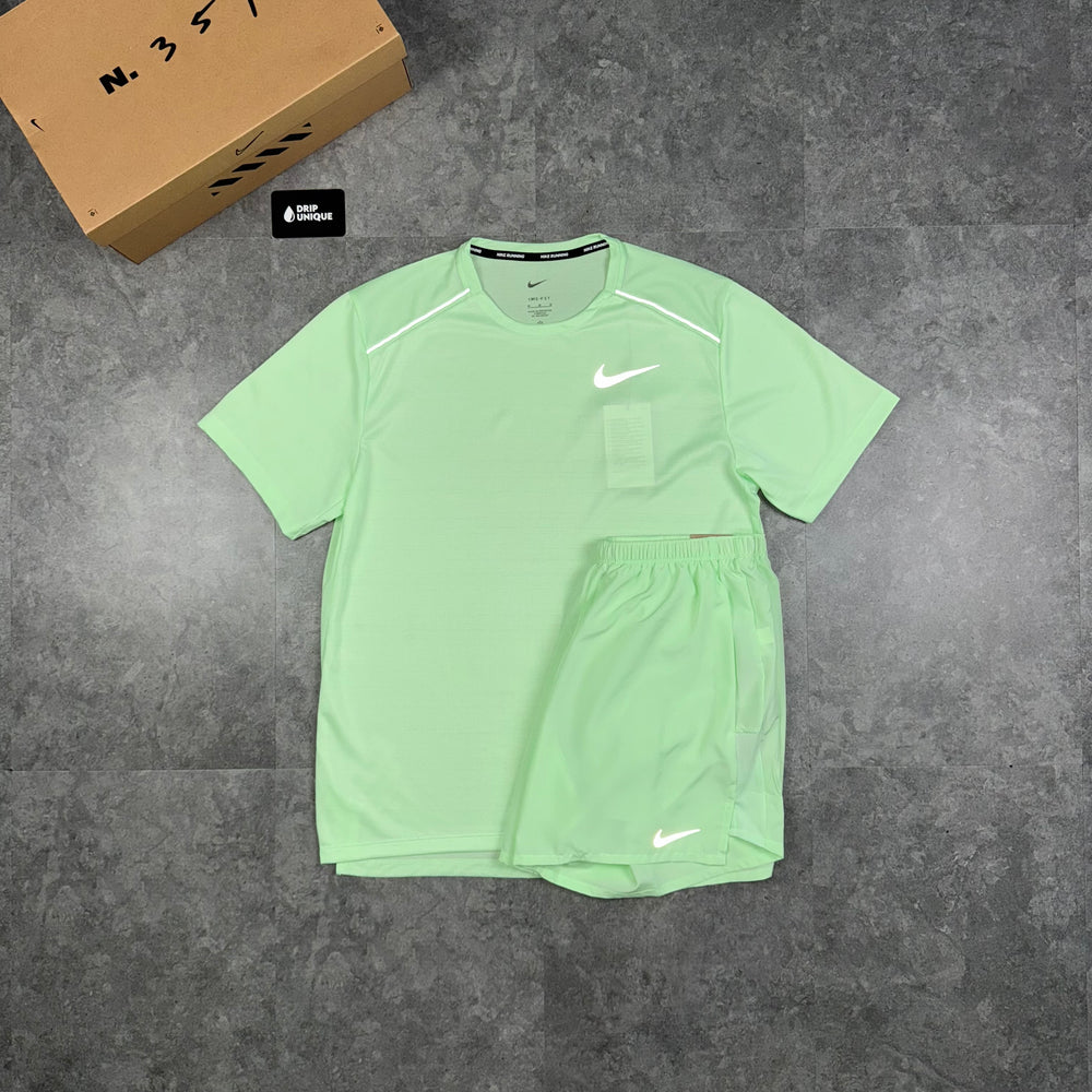 Nike Miler T-Shirt Vapour Green & Vapour Green Challenger Shorts Set, Nike Sets for men, dripuniqueuk