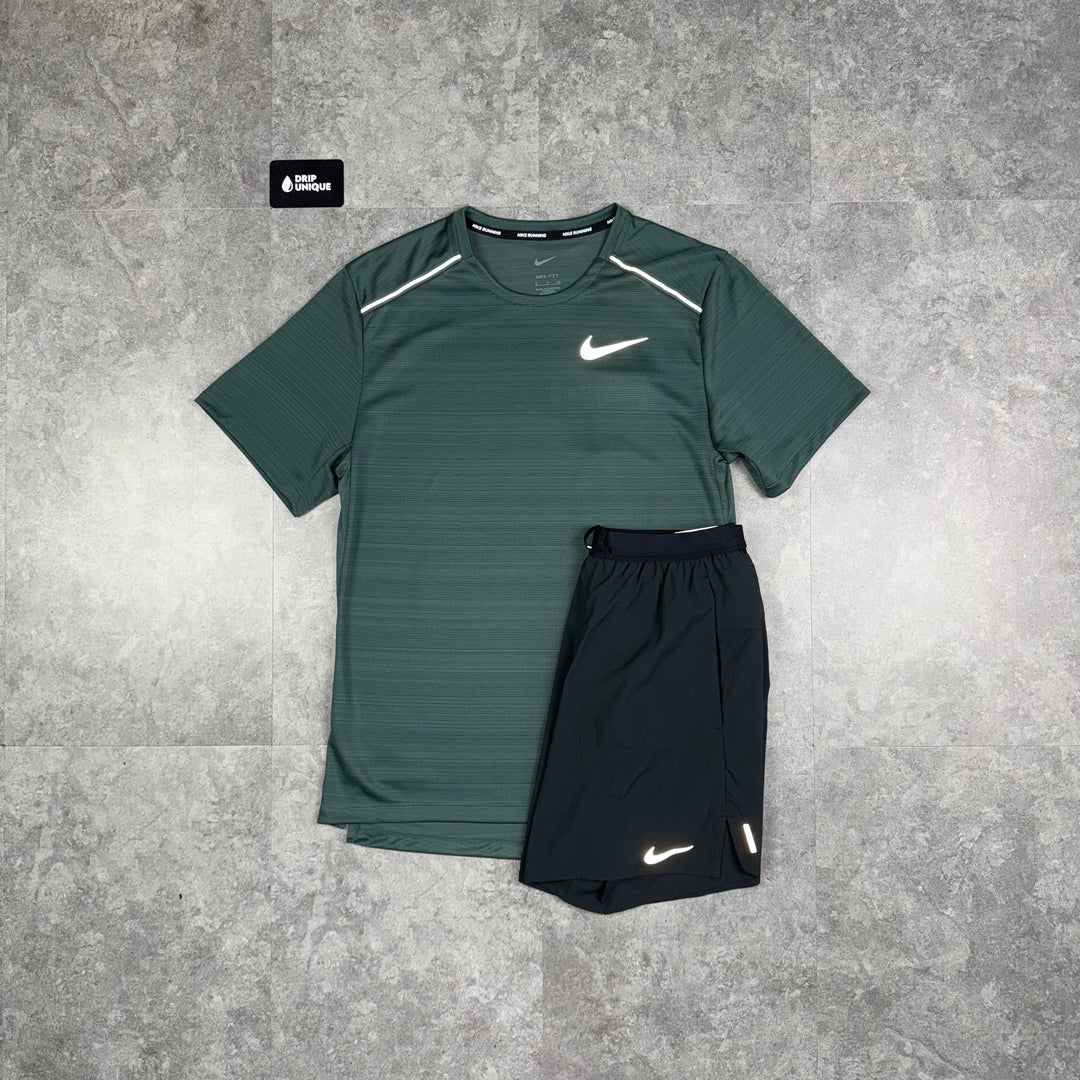 Nike Miler T-Shirt Vintage Green & Black Flex Stride Shorts Set, Nike Miler Set, dripuniqueuk