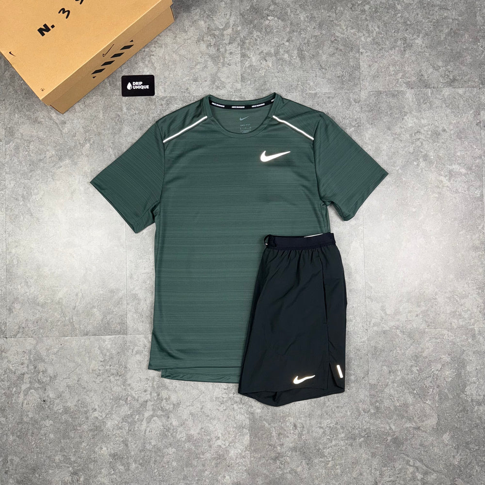 Nike Miler T-Shirt Vintage Green & Black Flex Stride Shorts Set, Nike Sets, dripuniqueuk
