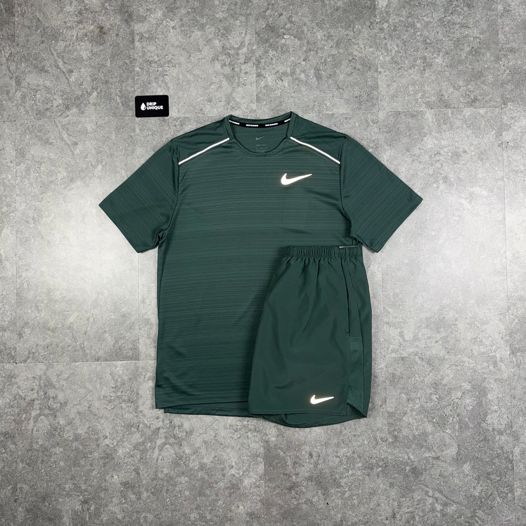 Nike Miler T-Shirt Vintage Green & Vintage Green Challenger Shorts Set, Nike Miler Set, dripuniqueuk
