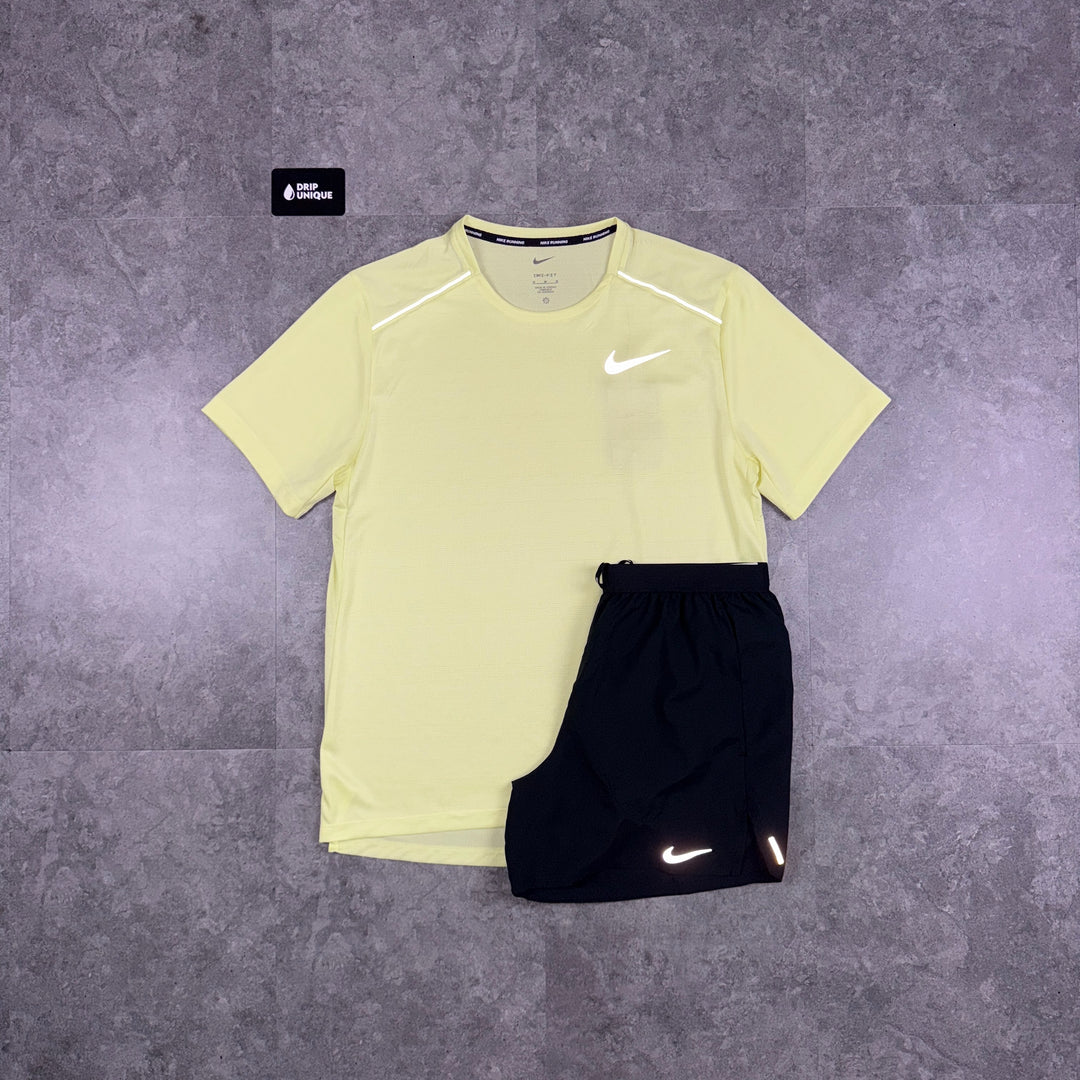 Nike Miler T-Shirt Washed Volt & Black Flex Stride Shorts Set, Nike Miler Set, dripuniqueuk