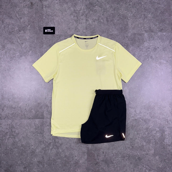 Nike Miler T-Shirt Washed Volt & Black Flex Stride Shorts Set, Nike Miler Set, dripuniqueuk