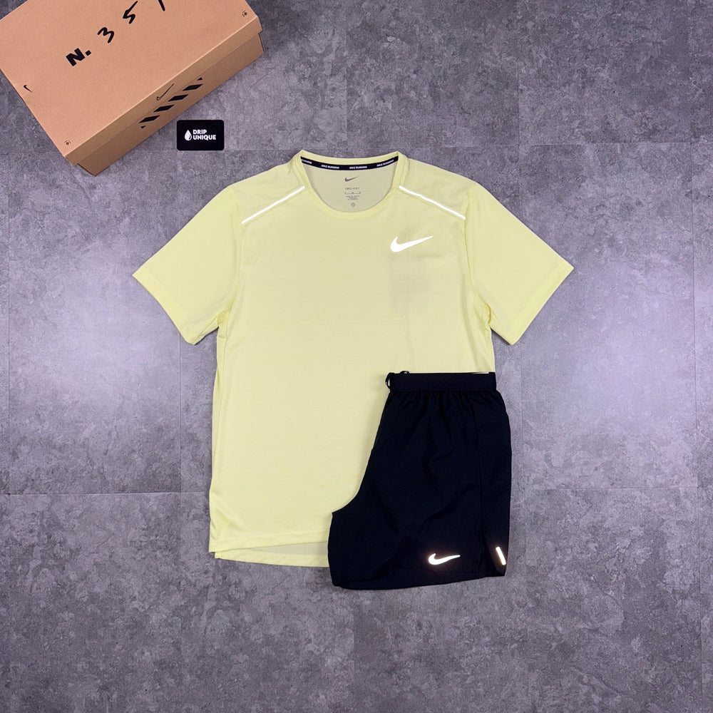 Nike Miler T-Shirt Washed Volt & Black Flex Stride Shorts Set, Nike Sets, dripuniqueuk