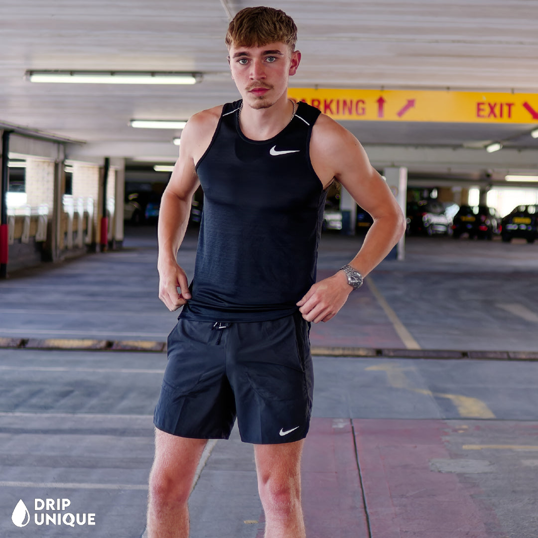 Men's Nike Miler Vest Black & Black Flex Stride Shorts Set, dripuniqueuk