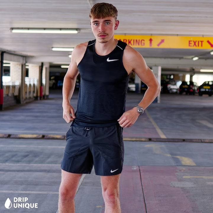 Men's Nike Miler Vest Black & Black Flex Stride Shorts Set, dripuniqueuk