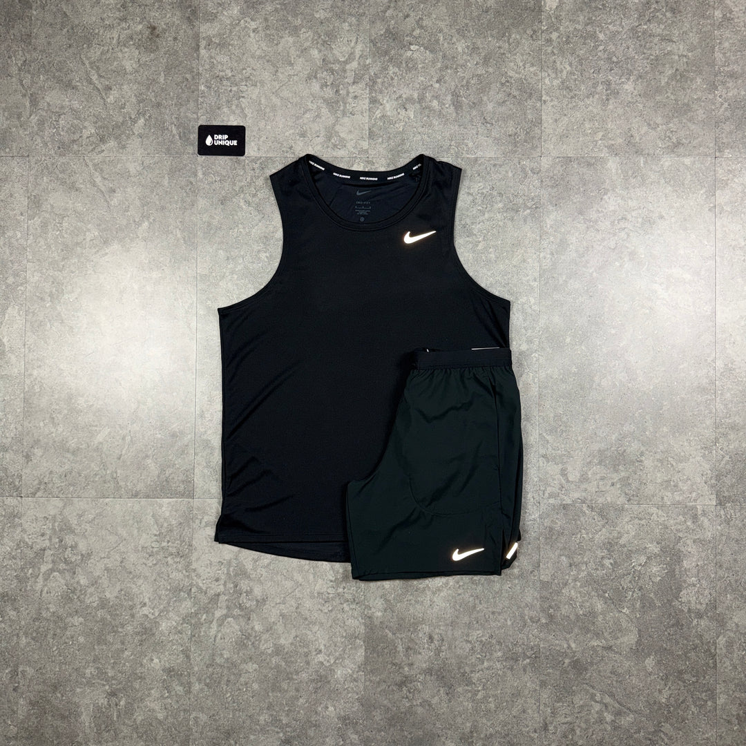 Nike Miler Vest Black & Black Flex Stride Shorts Set, nike miler vest set, dripuniqueuk