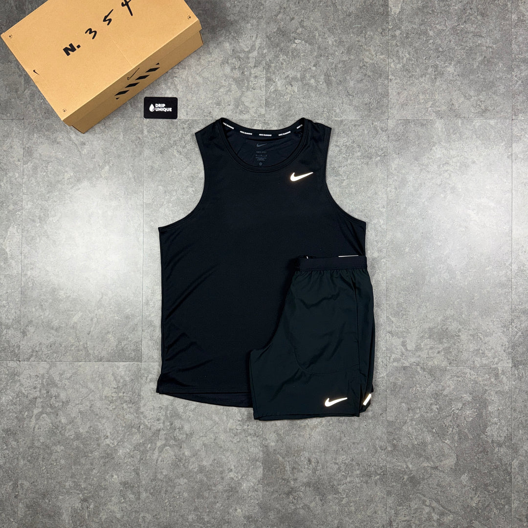 Nike Miler Vest Black & Black Flex Stride Shorts Set, nike miler vest set, dripuniqueuk