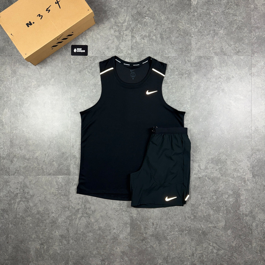 Nike Miler Vest Black & Black Flex Stride Shorts Set, nike vest set, dripuniqueuk