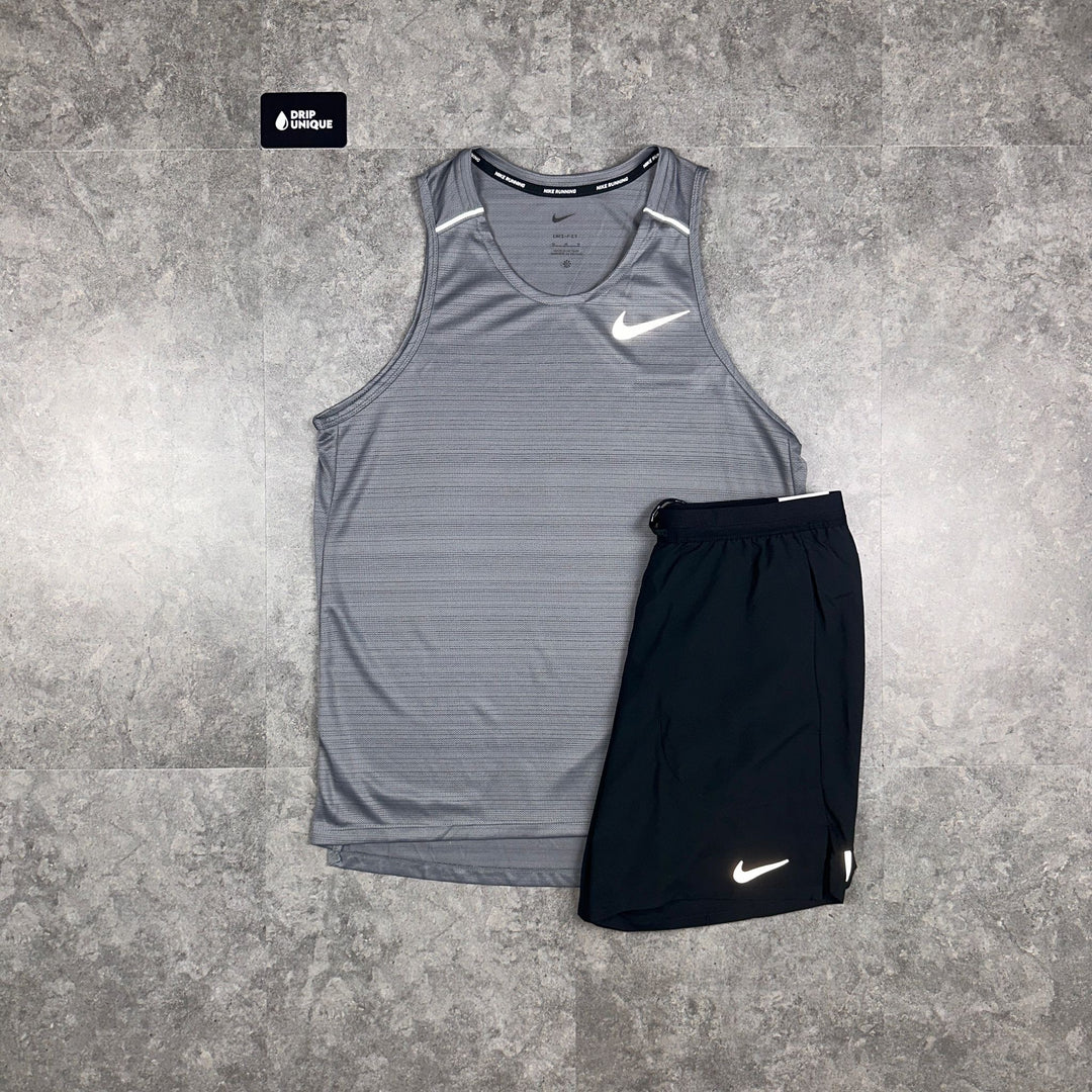 Men's Nike Miler Vest Grey & Black Flex Stride Shorts Set, dripuniqueuk