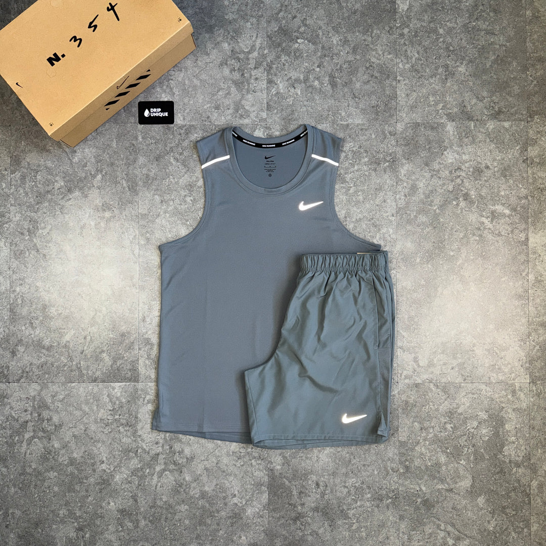 Nike Miler Vest Grey & Grey Challenger Shorts Set, nike vest set, dripuniqueuk