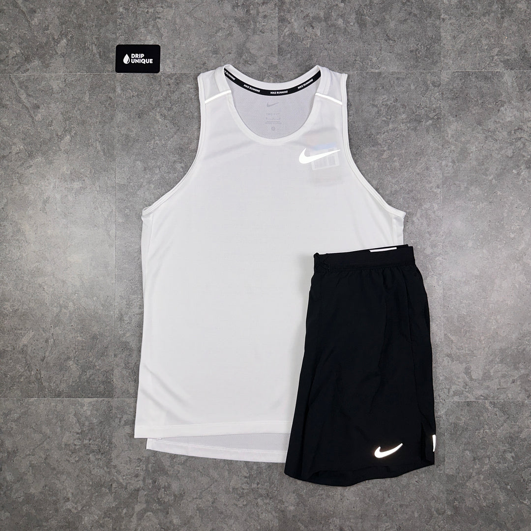 Men's Nike Miler Vest Ice White & Black Flex Stride Shorts Set, dripuniqueuk