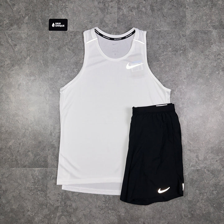 Men's Nike Miler Vest Ice White & Black Flex Stride Shorts Set, dripuniqueuk