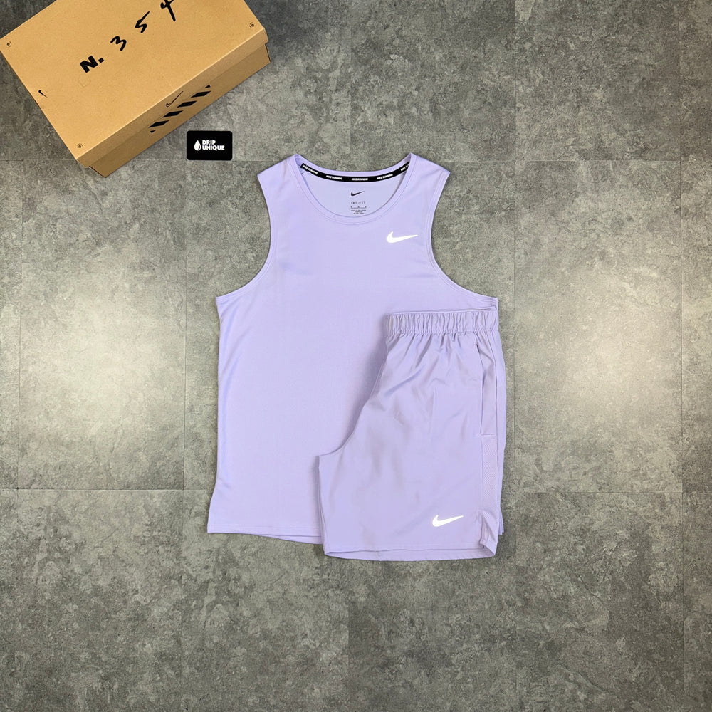 Nike Miler Vest Lavender & Lavender Challenger Shorts Set, nike miler vest set, dripuniqueuk