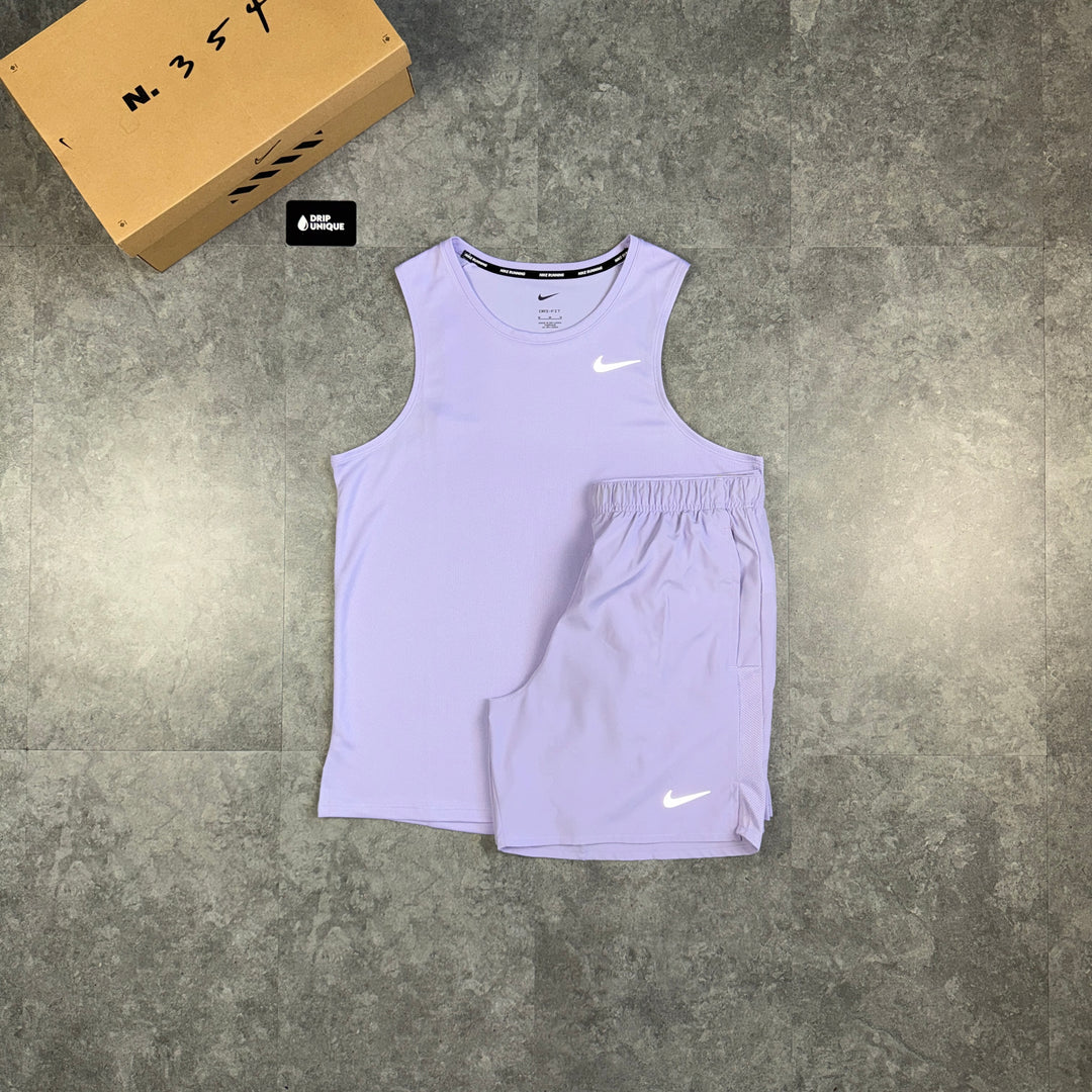 Nike Miler Vest Lavender & Lavender Challenger Shorts Set, nike miler vest set, dripuniqueuk