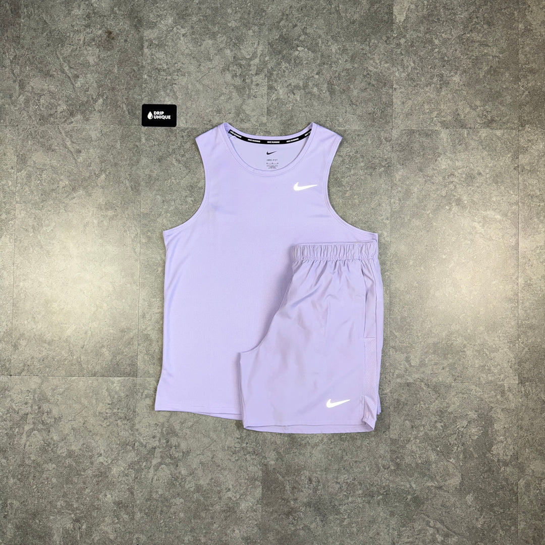 Nike Miler Vest Lavender & Lavender Challenger Shorts Set, nike vest set, dripuniqueuk