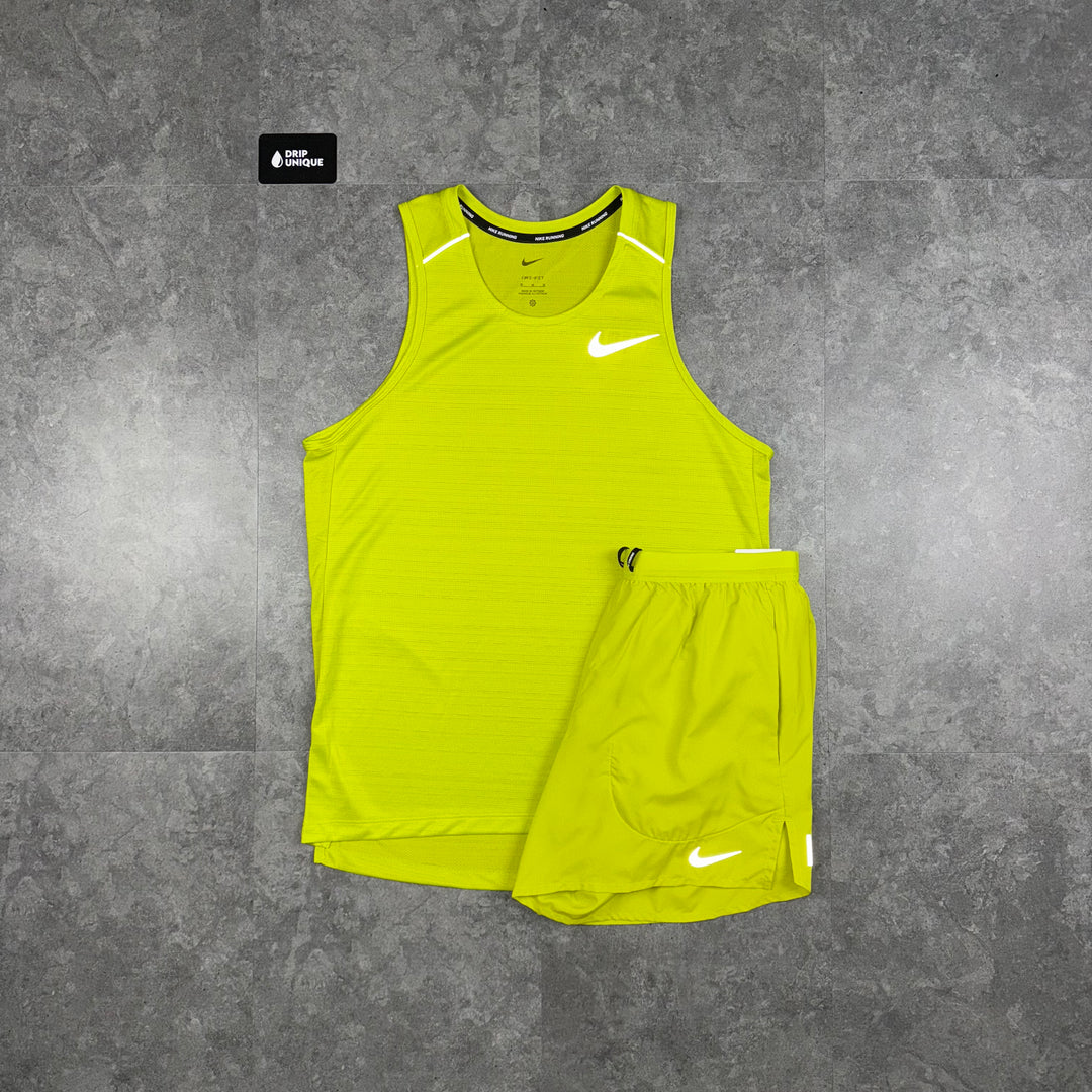 Nike Miler Vest Lime Green & Green Flex Stride Shorts Set, Nike Sets, dripuniqueuk