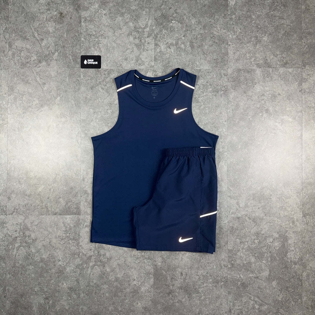 Nike Miler Vest Midnight Navy & Navy Challenger Shorts Set, nike vest set, dripuniqueuk