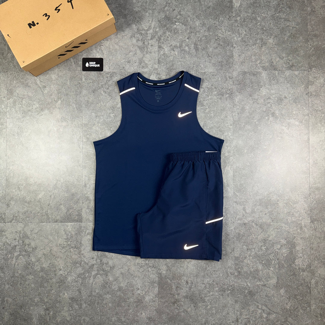 Nike Miler Vest Midnight Navy & Navy Challenger Shorts Set, nike navy set, dripuniqueuk