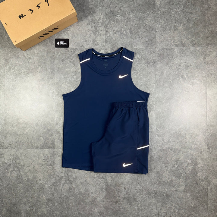 Nike Miler Vest Midnight Navy & Navy Challenger Shorts Set, nike navy set, dripuniqueuk