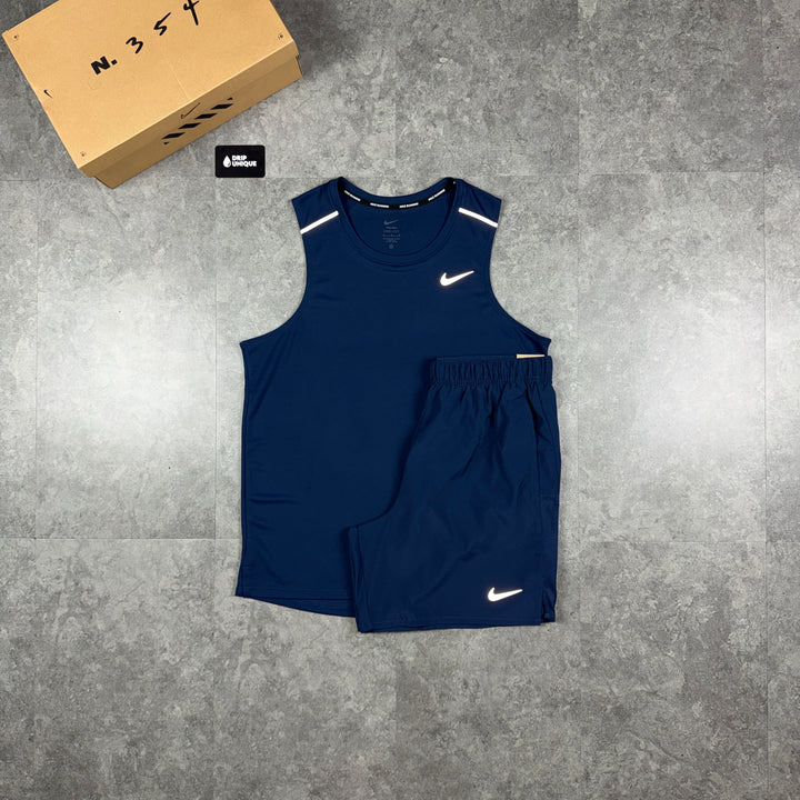 Nike Miler Vest Midnight Navy & Navy Challenger Shorts Set, nike miler vest set, dripuniqueuk
