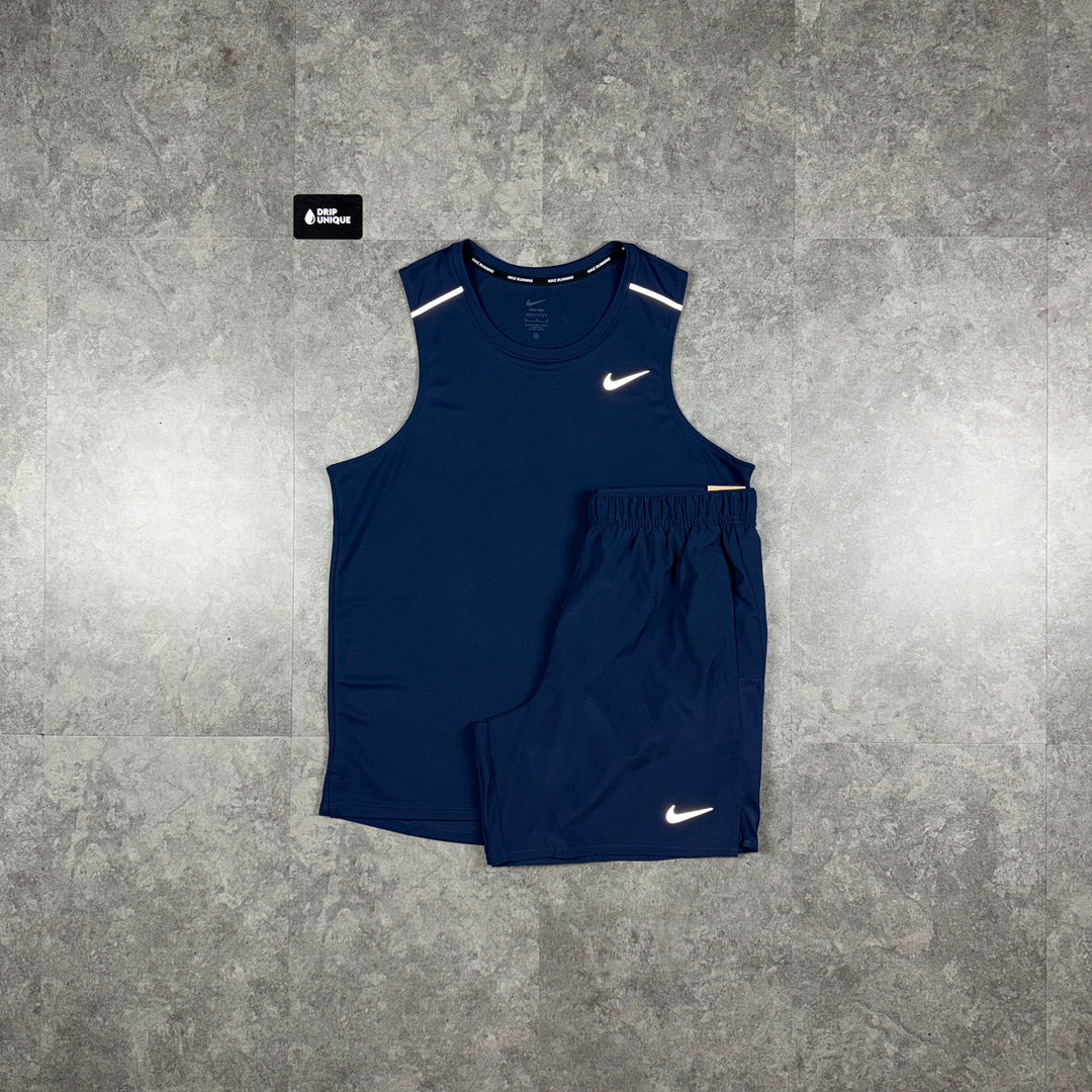 Nike Miler Vest Midnight Navy & Navy Challenger Shorts Set, nike vest set, dripuniqueuk