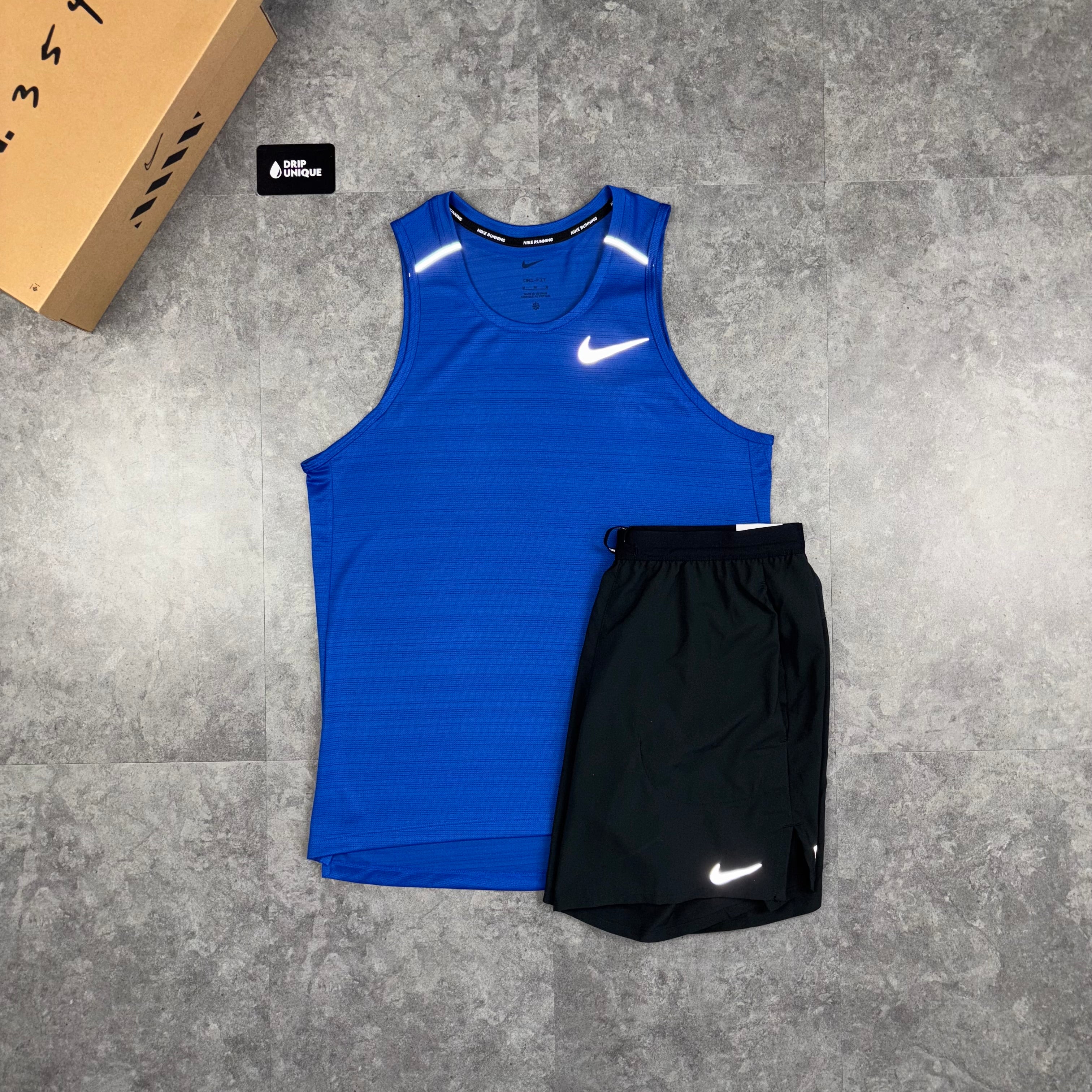 Nike AERLOFT ベスト Lサイズ ネイビー　RUNNING VEST Nike Miler Vest Royal Blue & Black Flex Stride Shorts Set