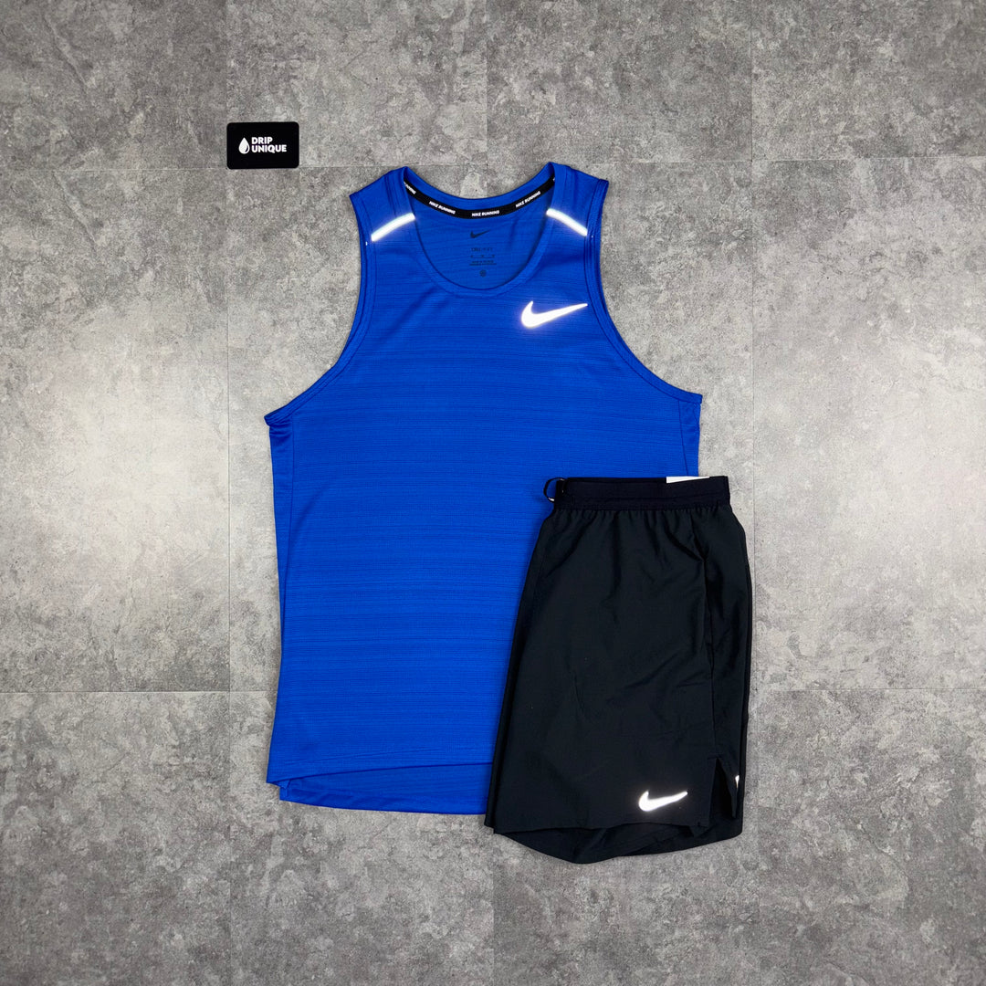Nike Miler Vest Royal Blue & Black Flex Stride Shorts Set, Nike Sets, dripuniqueuk