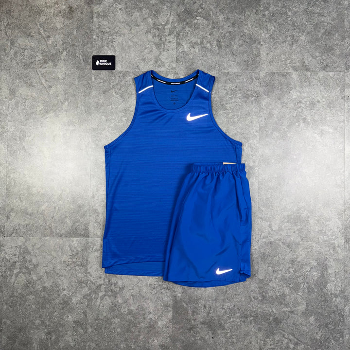 Nike Miler Vest Royal Blue & Royal Blue Challenger Shorts Set, Nike Miler Set, dripuniqueuk