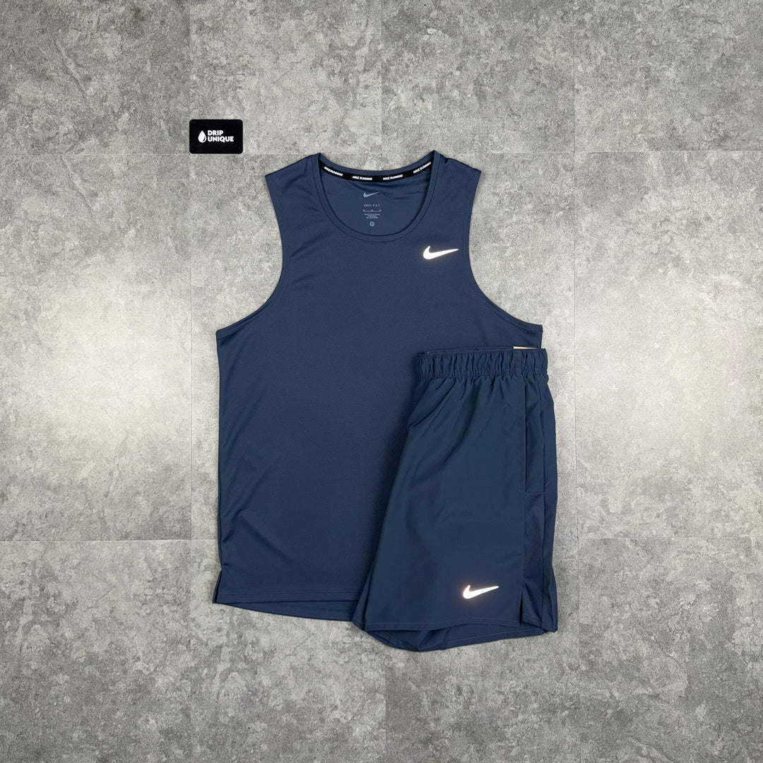 Nike Miler Vest Thunder Blue & Thunder Blue Challenger Shorts Set, Nike Miler Set, dripuniqueuk