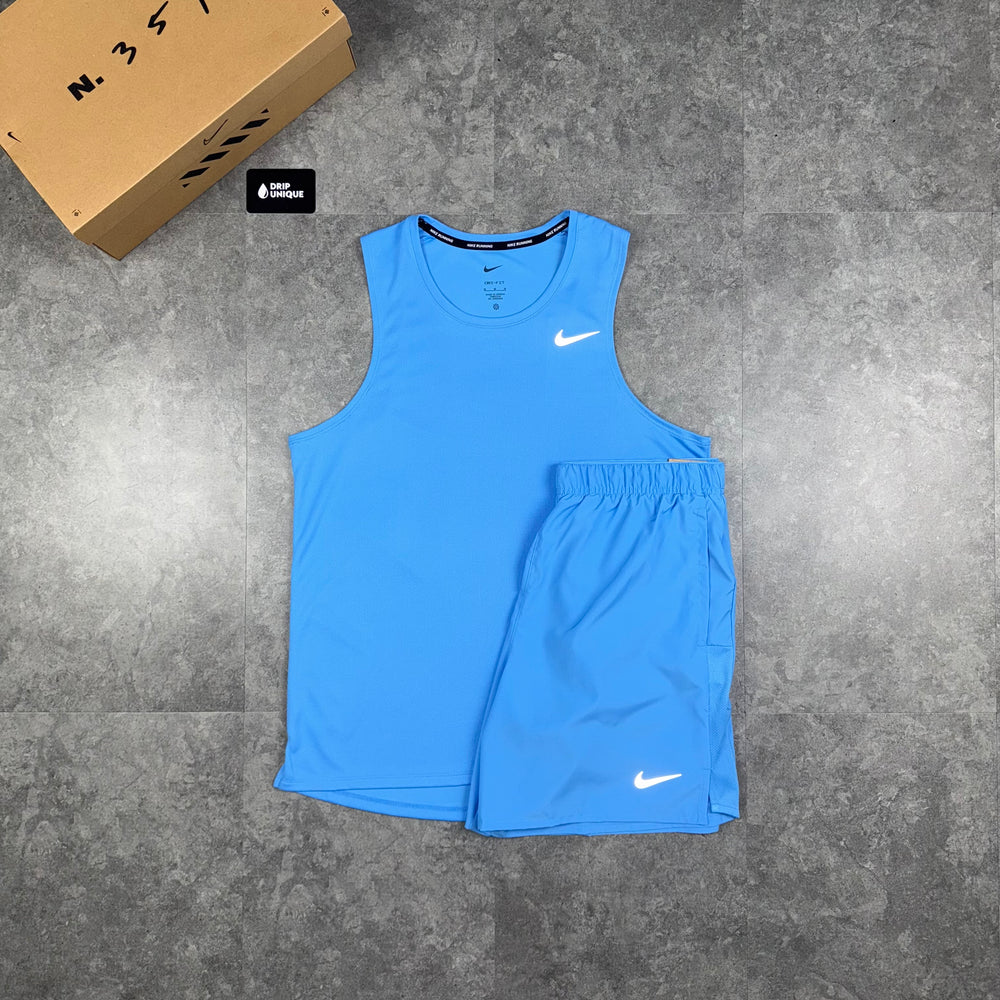 Nike Miler Vest University Blue & Blue Challenger Shorts Set, Nike Miler Set, dripuniqueuk