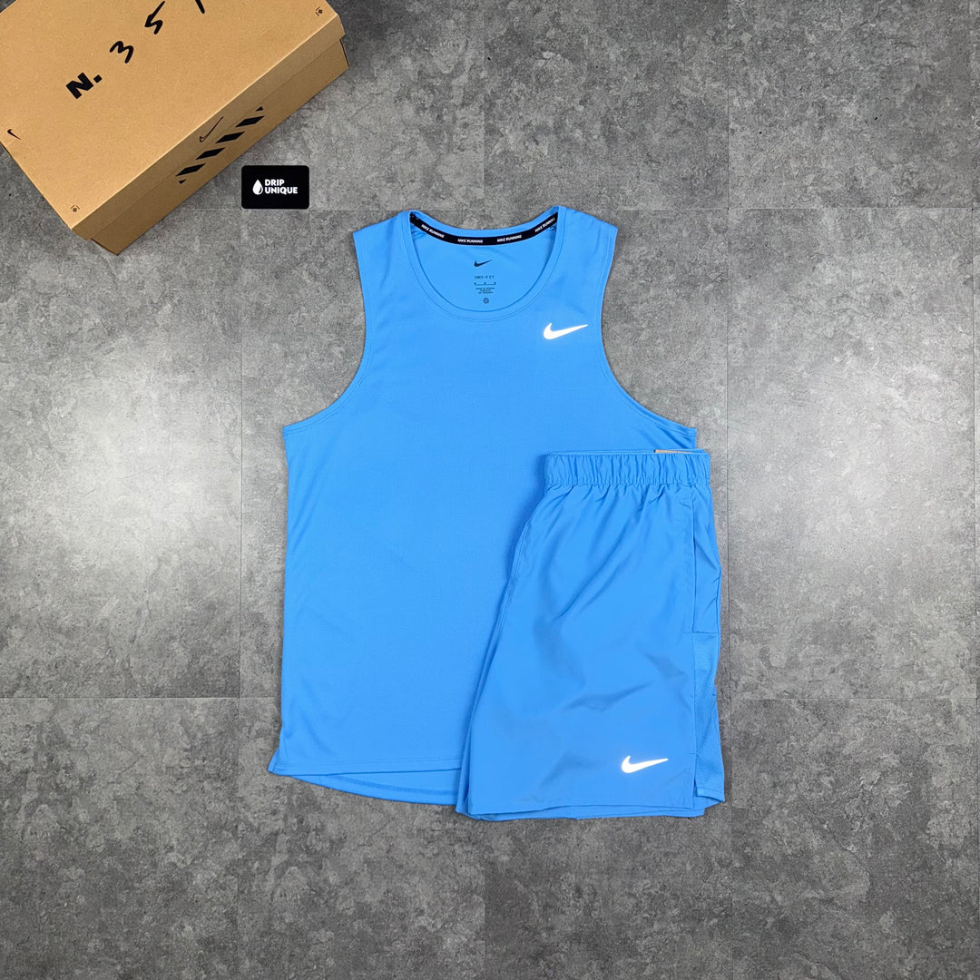 Nike Miler Vest University Blue & Blue Challenger Shorts Set, Nike Miler Set, dripuniqueuk