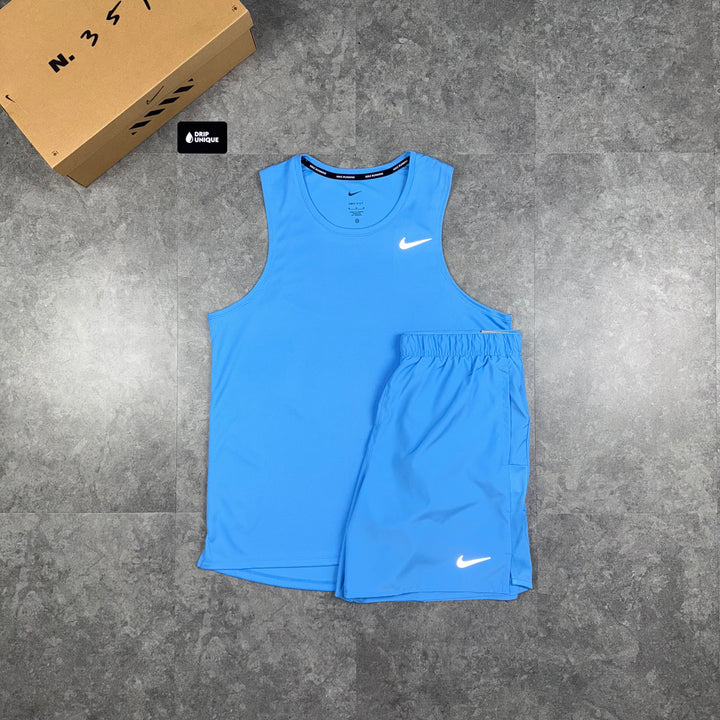 Nike Miler Vest University Blue & Blue Challenger Shorts Set, Nike Miler Set, dripuniqueuk