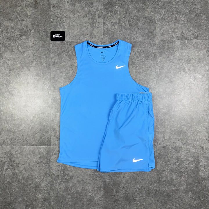 Nike Miler Vest University Blue & Blue Challenger Shorts Set, Nike Sets, dripuniqueuk