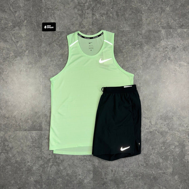 Nike Miler Vest Vapour Green & Black Flex Stride Shorts Set, Nike Sets, dripuniqueuk