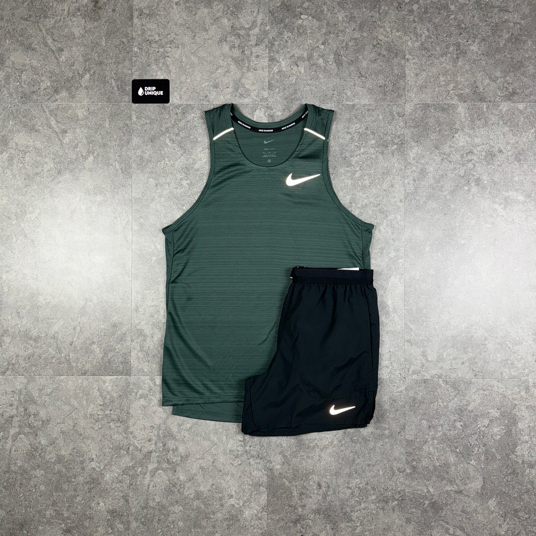 Nike Miler Vest Vintage Green & Black Flex Stride Shorts Set, Nike Miler Set, dripuniqueuk