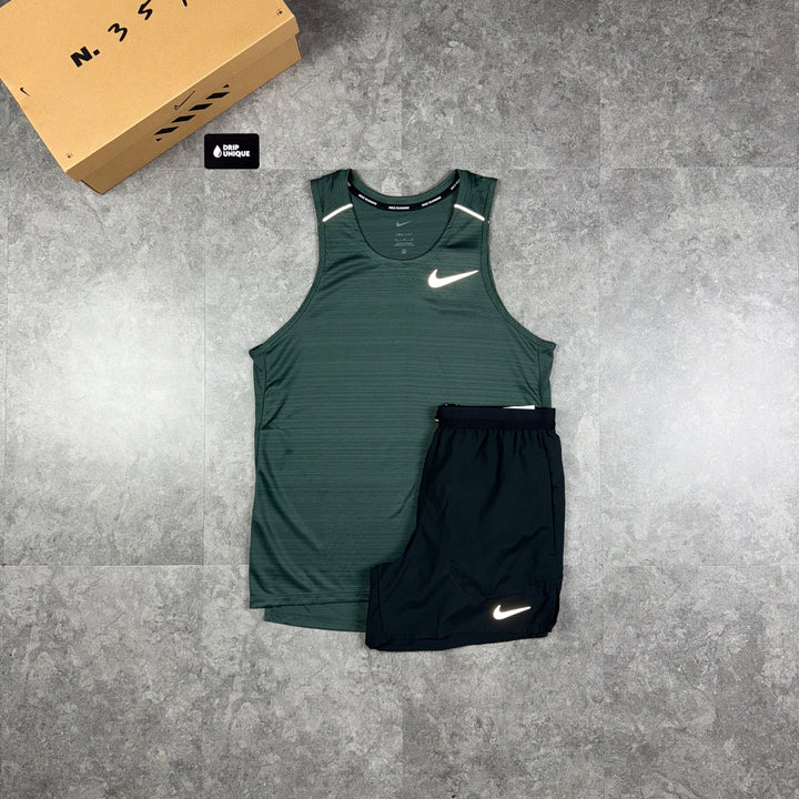 Nike Miler Vest Vintage Green & Black Flex Stride Shorts Set, Nike Sets, dripuniqueuk