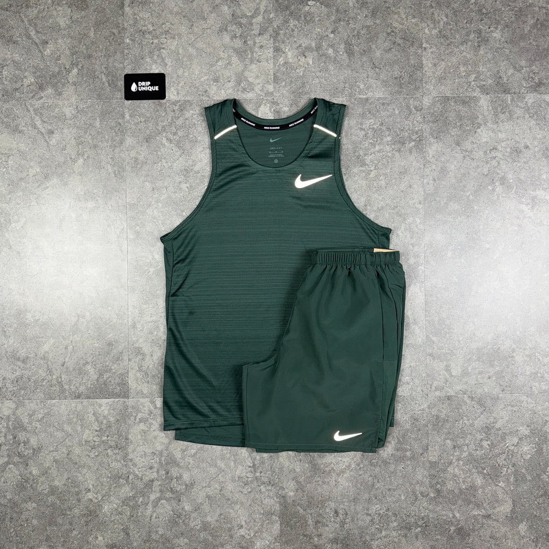 Nike Miler Vest Vintage Green & Vintage Green Challenger Shorts Set, Nike Miler Set, dripuniqueuk