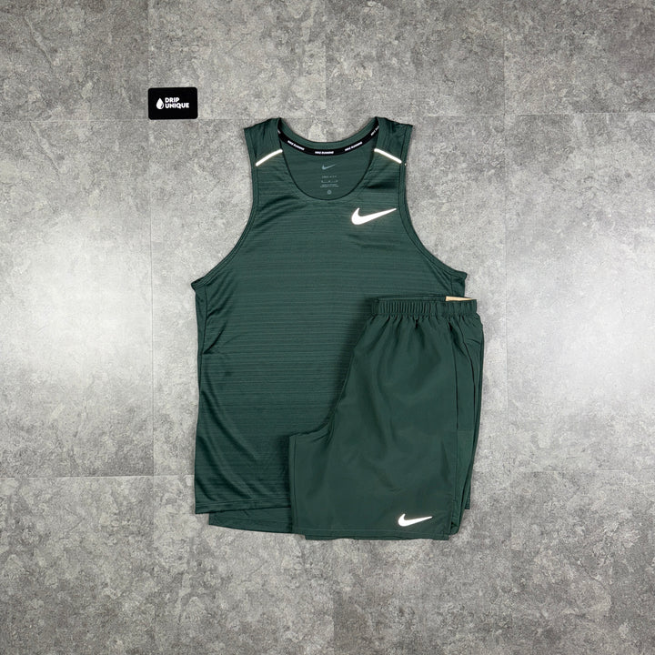Nike Miler Vest Vintage Green & Vintage Green Challenger Shorts Set, Nike Miler Set, dripuniqueuk