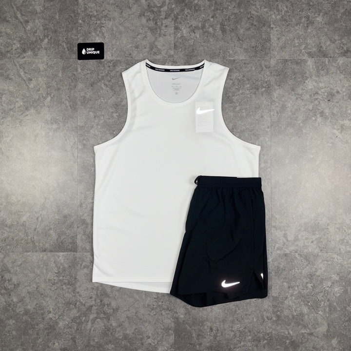 Nike Miler Vest White & Black Flex Stride Shorts Set, Nike Sets, dripuniqueuk