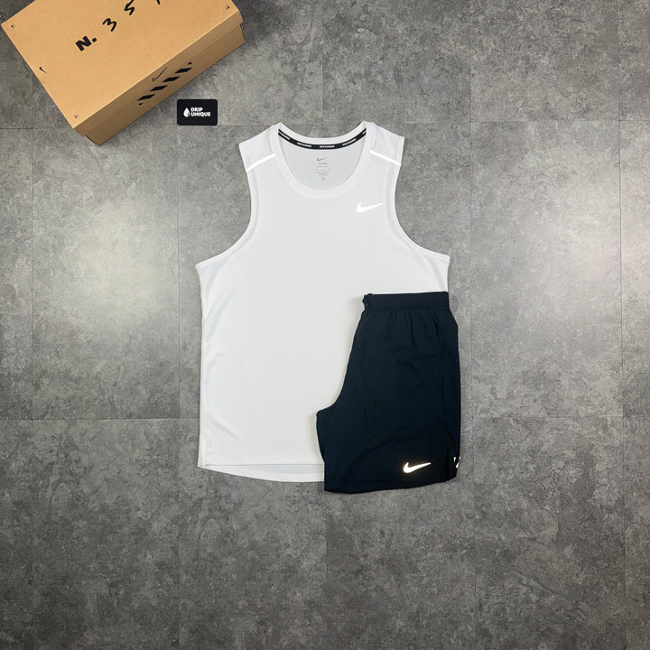 Nike Miler Vest White & Black Flex Stride Shorts Set, nike miler 1.0 vest set, dripuniqueuk
