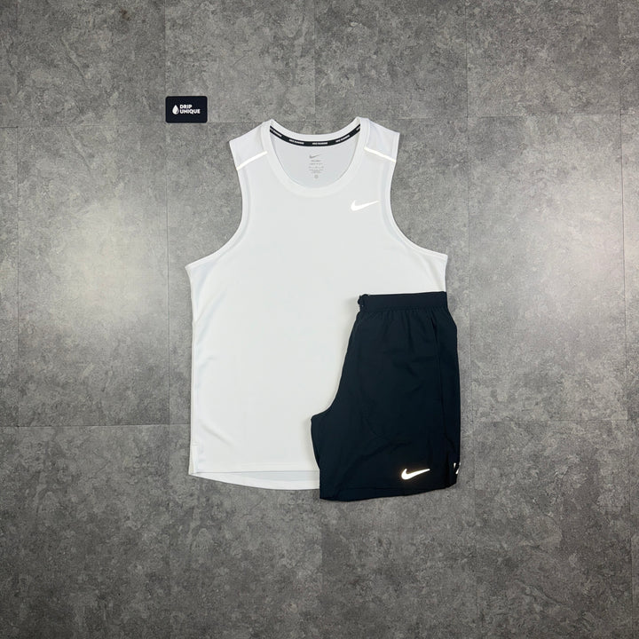 Nike Miler Vest White & Black Flex Stride Shorts Set, nike vest set, dripuniqueuk