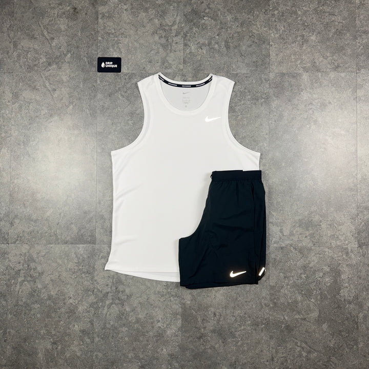 Nike Miler Vest White & Black Flex Stride Shorts Set, nike vest set, dripuniqueuk