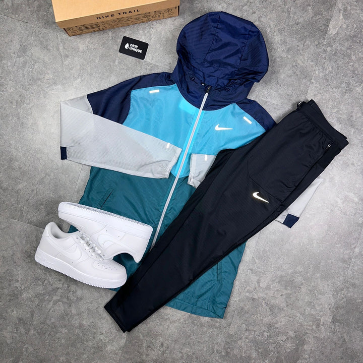 Nike NK Windrunner Jacket Petrol Blue & Black Nike Phenom Pants Set, Nike Sets for men, dripuniqueuk