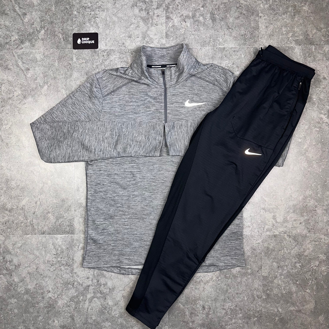 Nike Pacer 1/4 Zip Grey & Black Phenom Pants Set, Nike Sets, dripuniqueuk