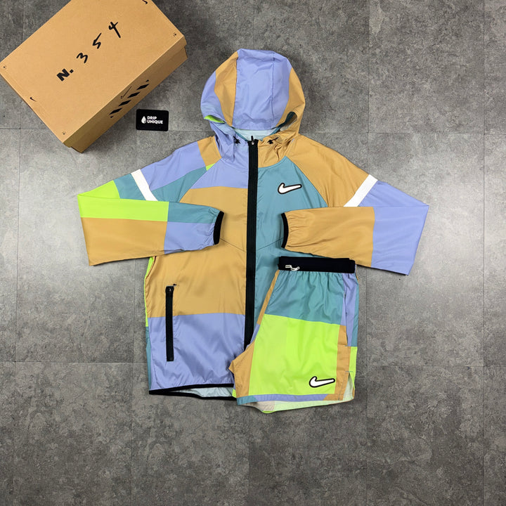 Nike Patchwork Windrunner Jacket Yellow & Yellow Patchwork Shorts Set, nike rare set, dripuniqueuk