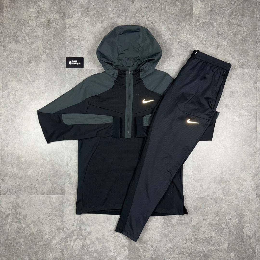 Nike Performance 1/4 Zip Jacket Black & Black Nike Phenom Pants Set, Nike Sets, dripuniqueuk