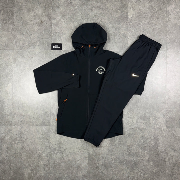 Nike Repel “Daily Habits” Windrunner Jacket Black & Black Nike Challenger Pants Set, nike windrunner set, dripuniqueuk